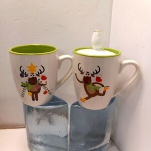 GOODY'S Christmas Reindeer Mugs ,Lid Vintage Collectible